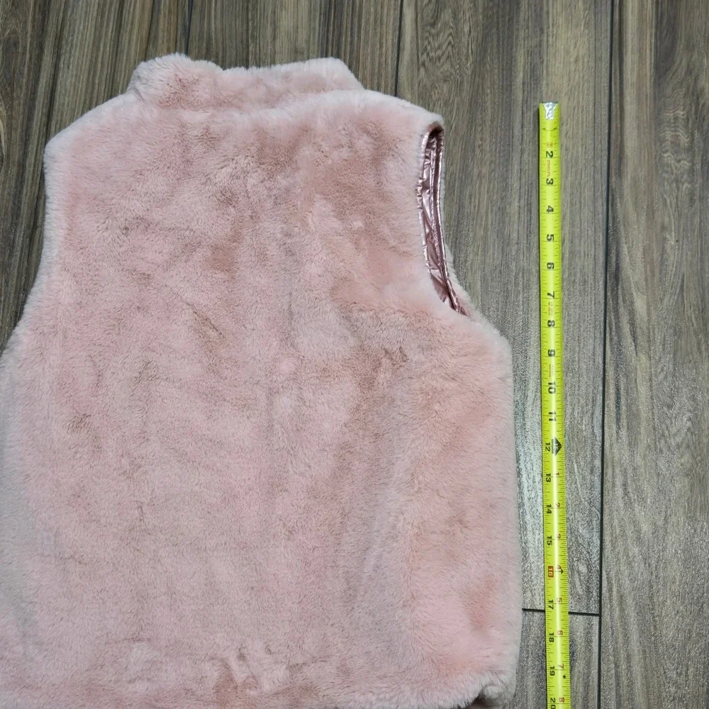 Derek Heart Girl Rose Gold Metallic Reversible Faux Fur Puffer Vest Size 10/12